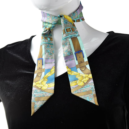 Hermes Silk Grand Manege Fleuri Twilly Cobalt Turquoise Jaune Vif 2 of 5