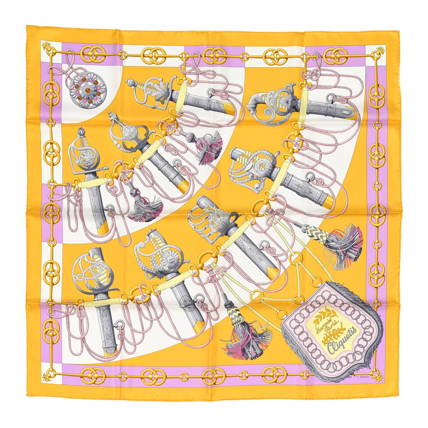 Silk Cliquetis Scarf 90 Jaune Soleil Parme