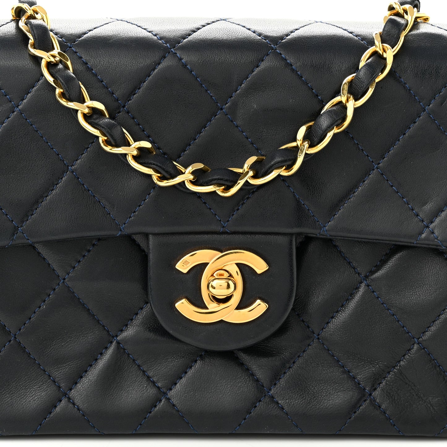 Lambskin Quilted Mini Square Flap Navy Blue