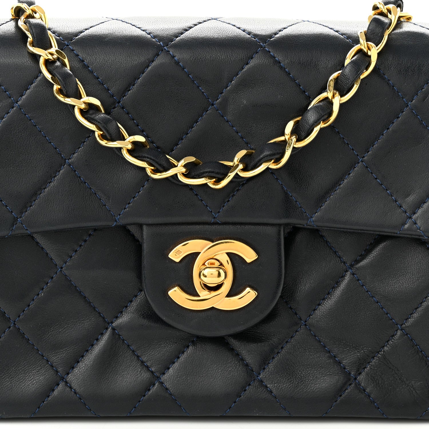 Chanel Lambskin Quilted Mini Square Flap Navy Blue 7 of 9