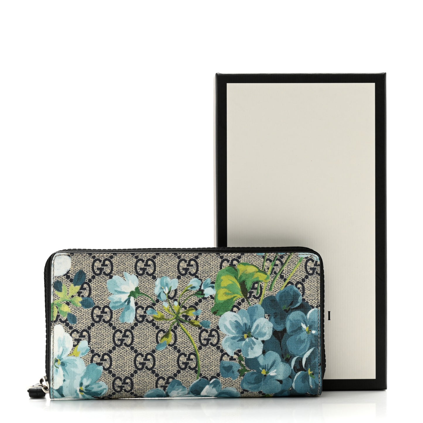 GG Supreme Monogram Blooms Zip Around Wallet Blue