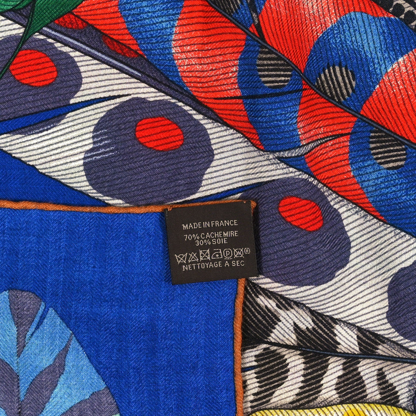 Cashmere Silk Plumes En Fete Shawl 140 Bleu Roy Jaune Rouge