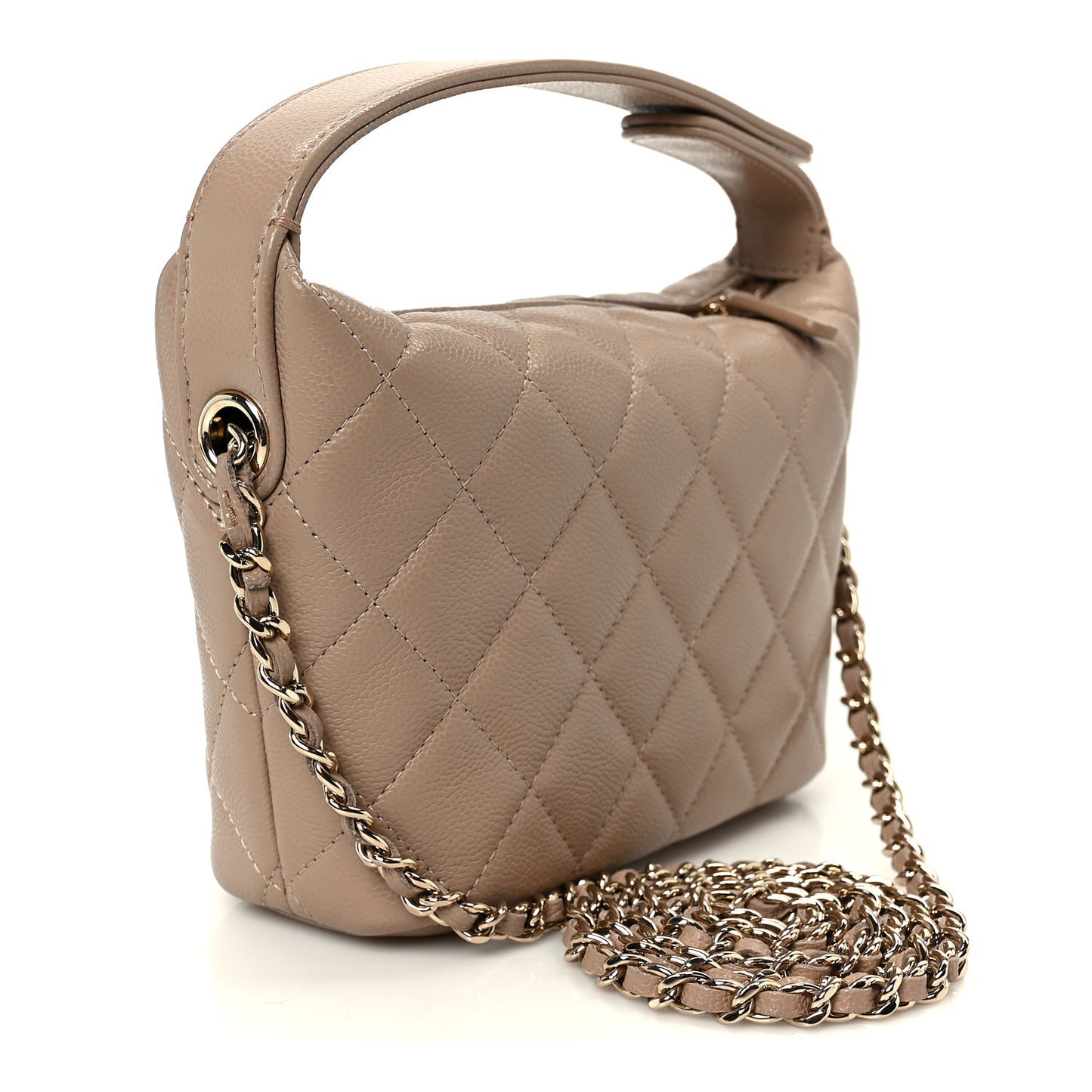 Caviar Quilted Hobo Clutch With Chain Dark Beige