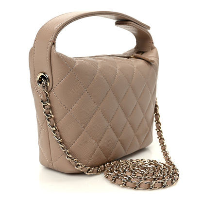 Chanel Caviar Quilted Hobo Clutch With Chain Dark Beige 3 of 11