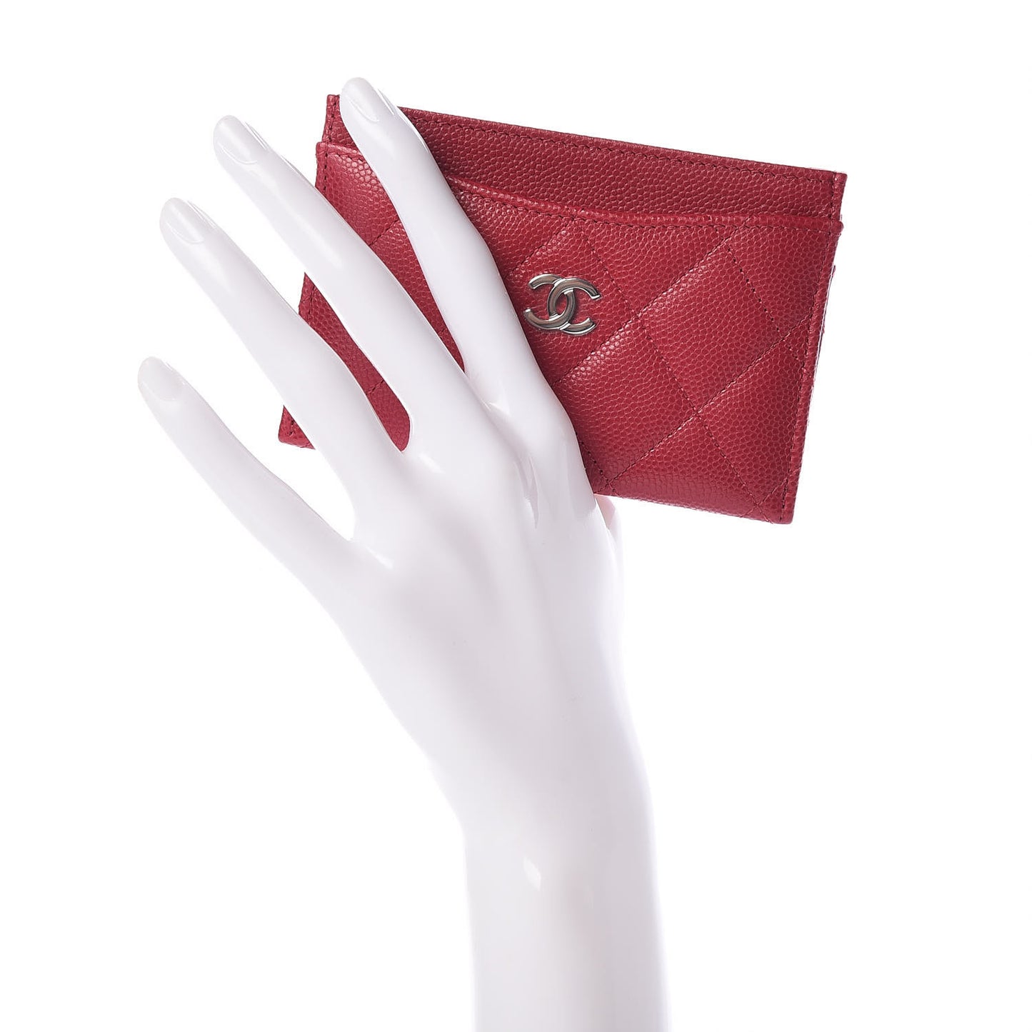 Caviar Quilted Card Holder Dark Pink