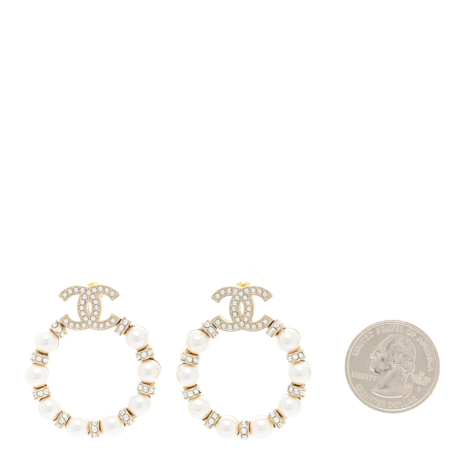 Chanel Pearl Crystal Nefertiti CC Drop Earrings Gold 2 of 6