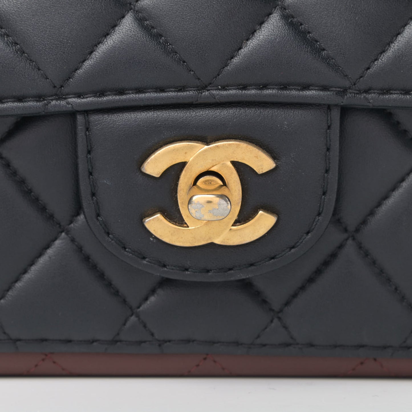 Calfskin Quilted Small Strap Into Flap Bag Black Brown