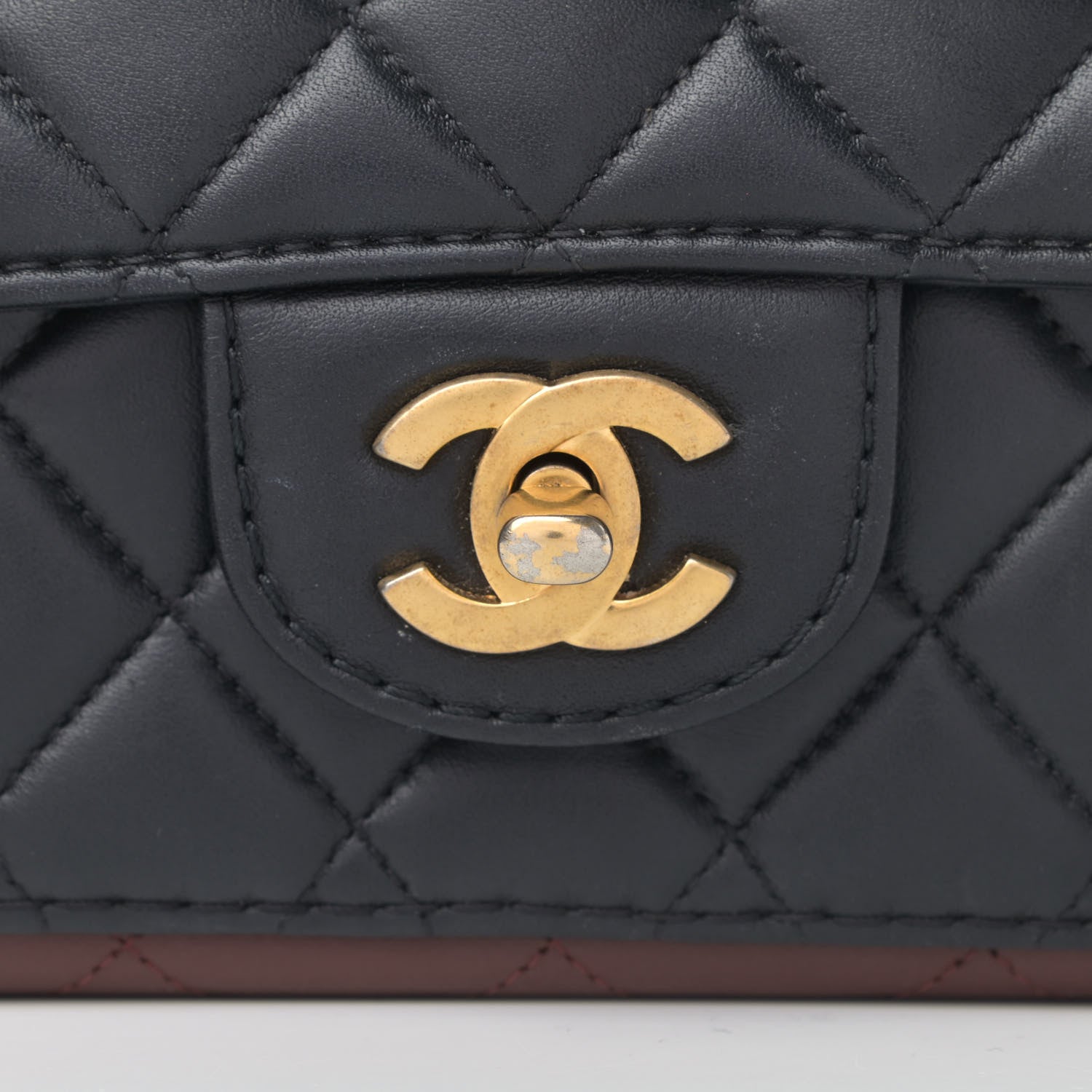 Chanel Calfskin Quilted Small Strap Into Flap Bag Black Brown 5 of 5