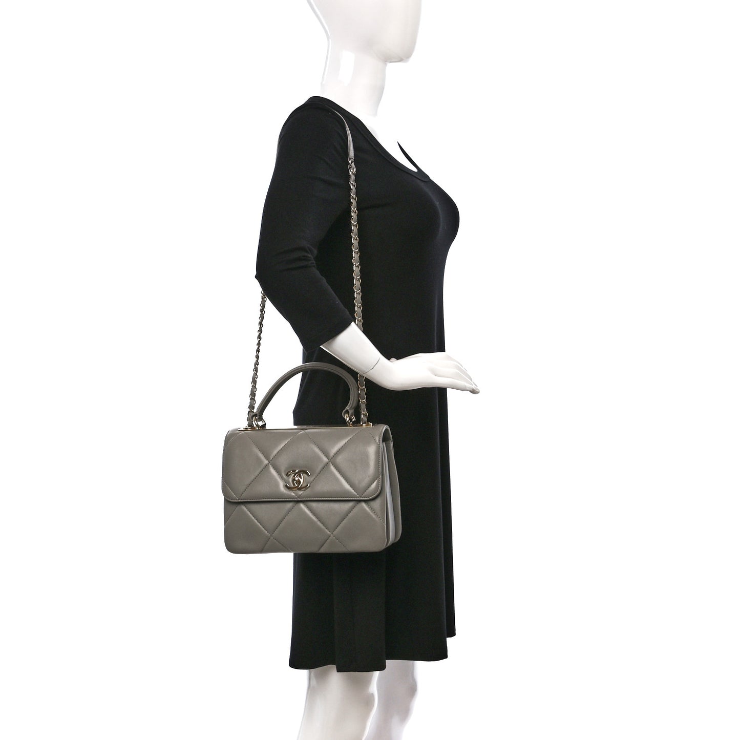 Lambskin Quilted Small Trendy CC Top Handle Flap Grey