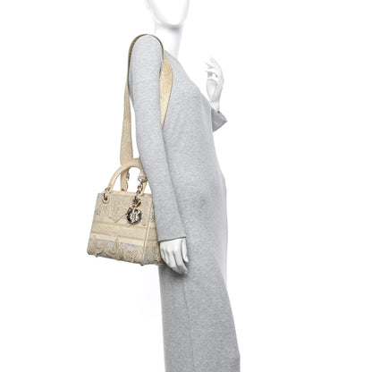 Christian Dior Canvas Embroidered 3D Macrame D-Lace Butterfly Medium Lady D-Lite Gold 2 of 11