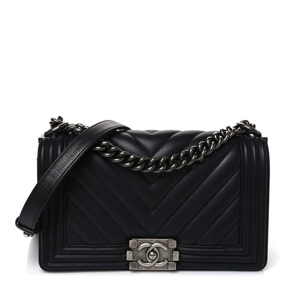 Chanel Calfskin Chevron Quilted Medium Boy Flap Black 1 of 10