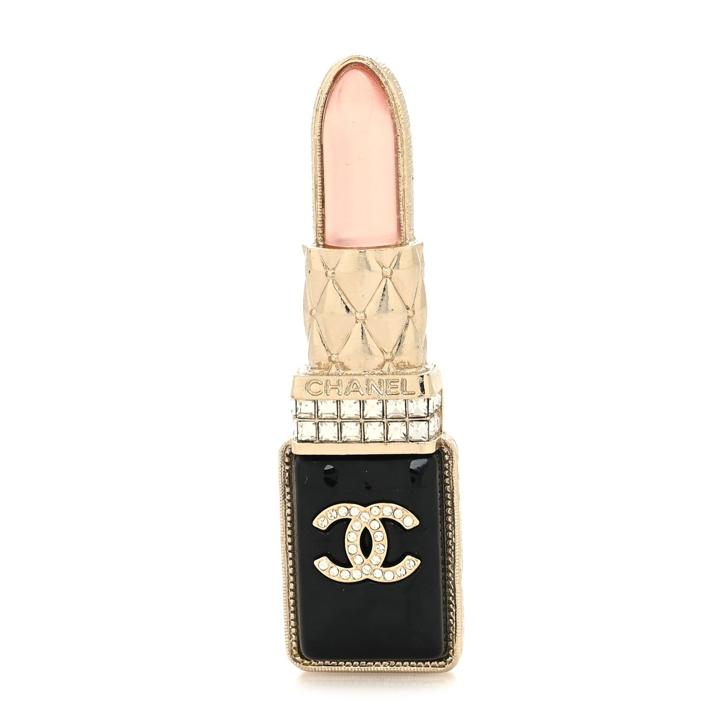Metal Strass Pearl Lipstick Brooch Pink Gold