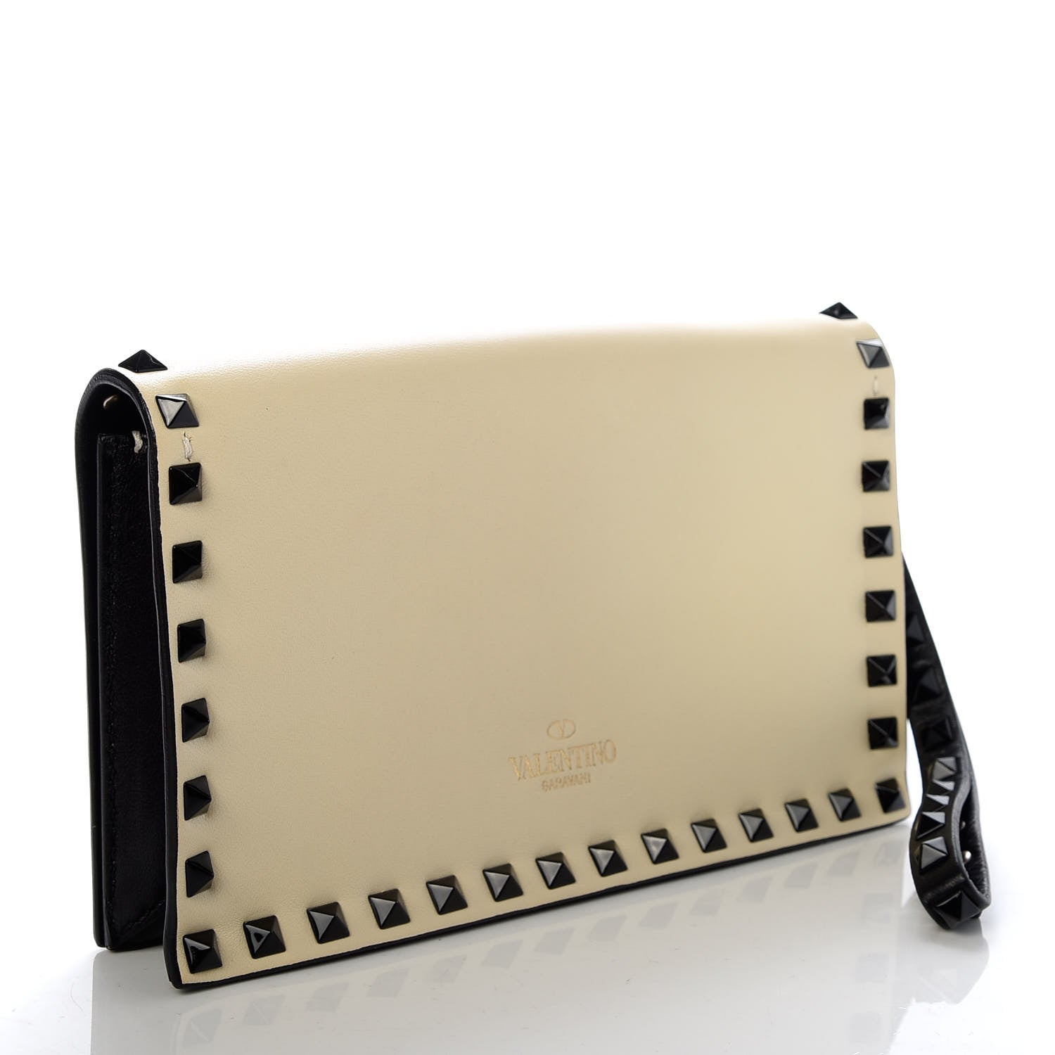 Valentino Garavani Nappa Small Rockstud Wristlet Clutch Light Ivory Black 3 of 6