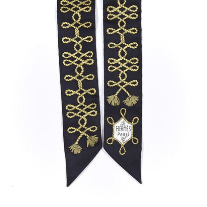 Hermes Silk Galons Et Brandebourg Twilly Black Gold White 4 of 4