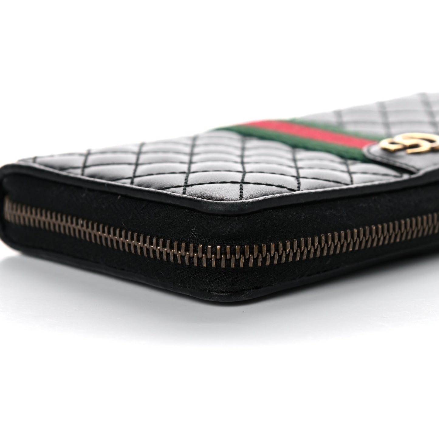 Calfskin Web Trapuntata GG Zip Around Wallet Black