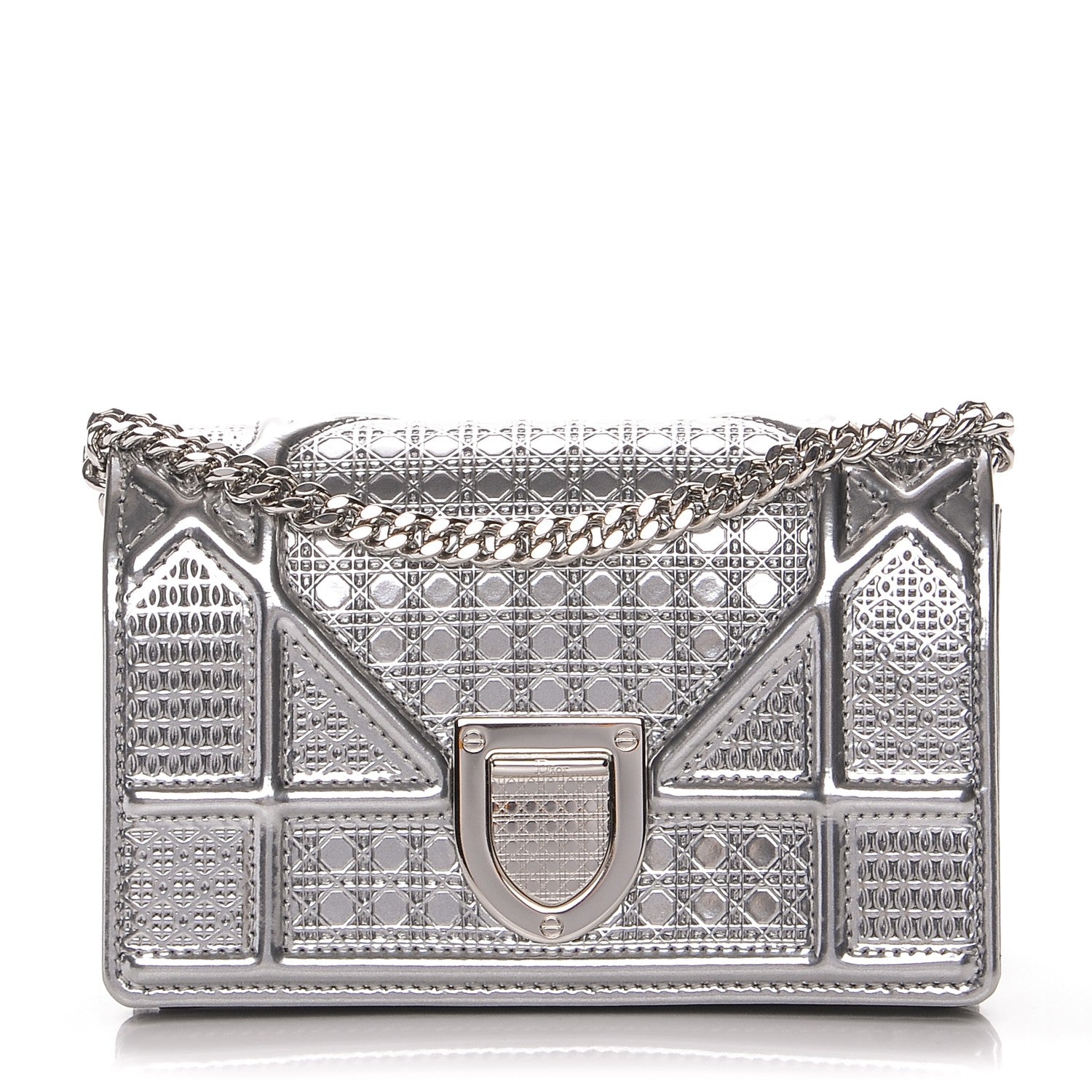 Christian Dior Metallic Patent Micro-Cannage Baby Diorama Flap Bag Silver 1 of 8