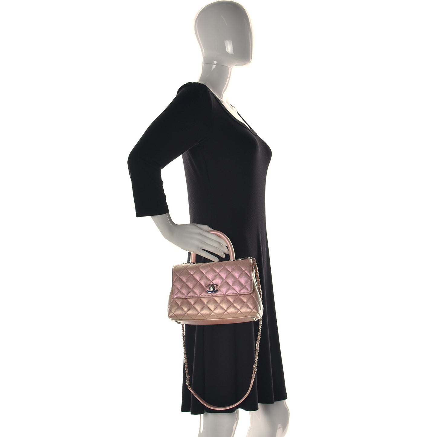 Iridescent Caviar Quilted Mini Coco Handle Flap Pink