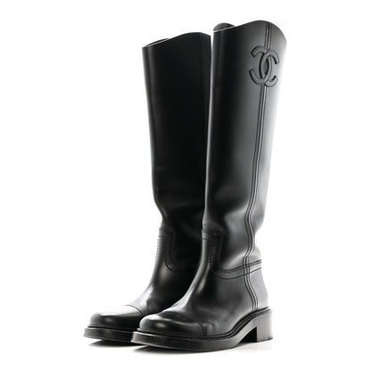Chanel Calfskin Cap Toe CC Riding Boots 39 Black 9 of 25