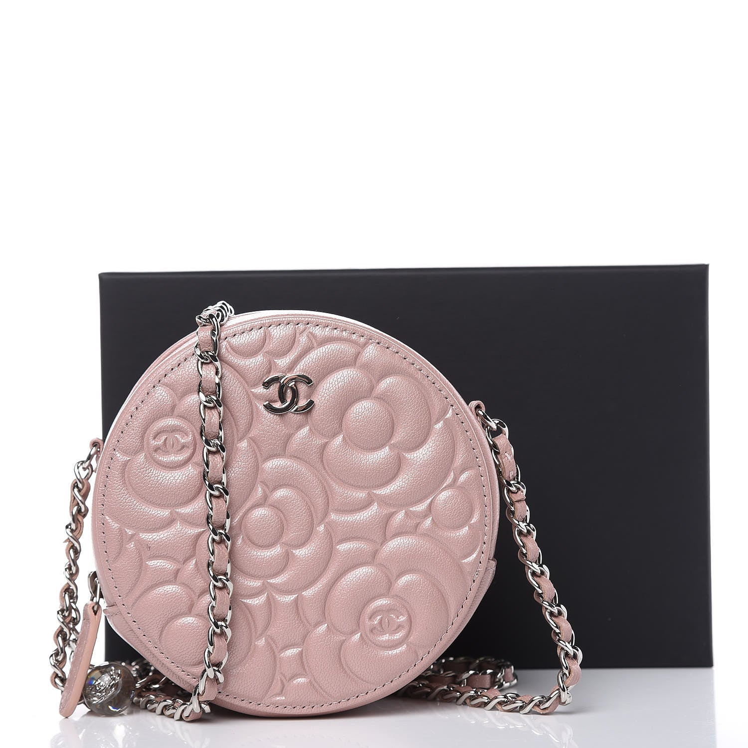 Chanel Goatskin Camellia Quilted Round Clutch With Chain Light Pink 10 of 10