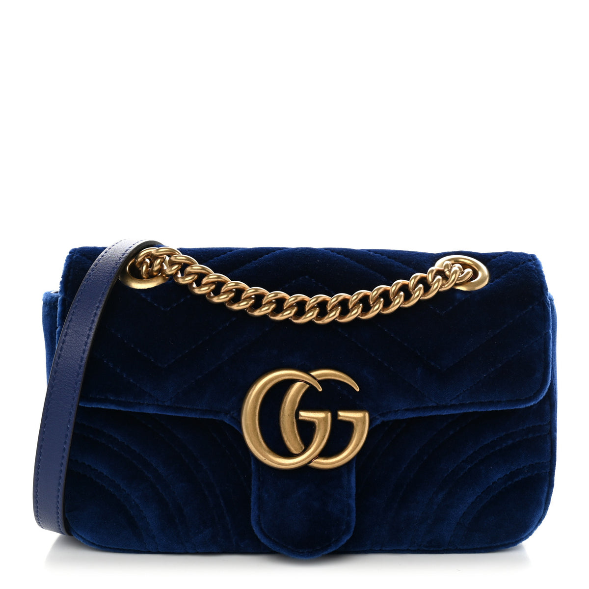 Gucci Velvet Matelasse Mini GG Marmont Shoulder Bag Cobalt Blue 1 of 10