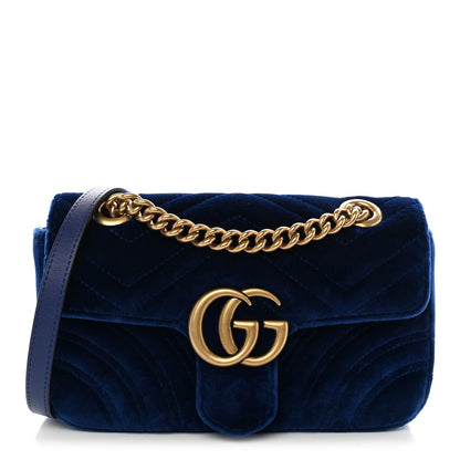 Gucci Velvet Matelasse Mini GG Marmont Shoulder Bag Cobalt Blue 1 of 10