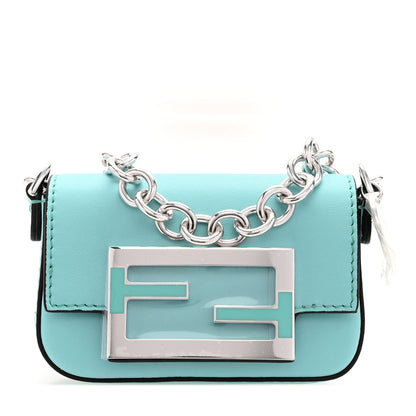 Fendi X TIFFANY Vitello Seta Sterling Silver Nano Maxi Buckle Baguette Tiffany Blue Silver 1 of 11