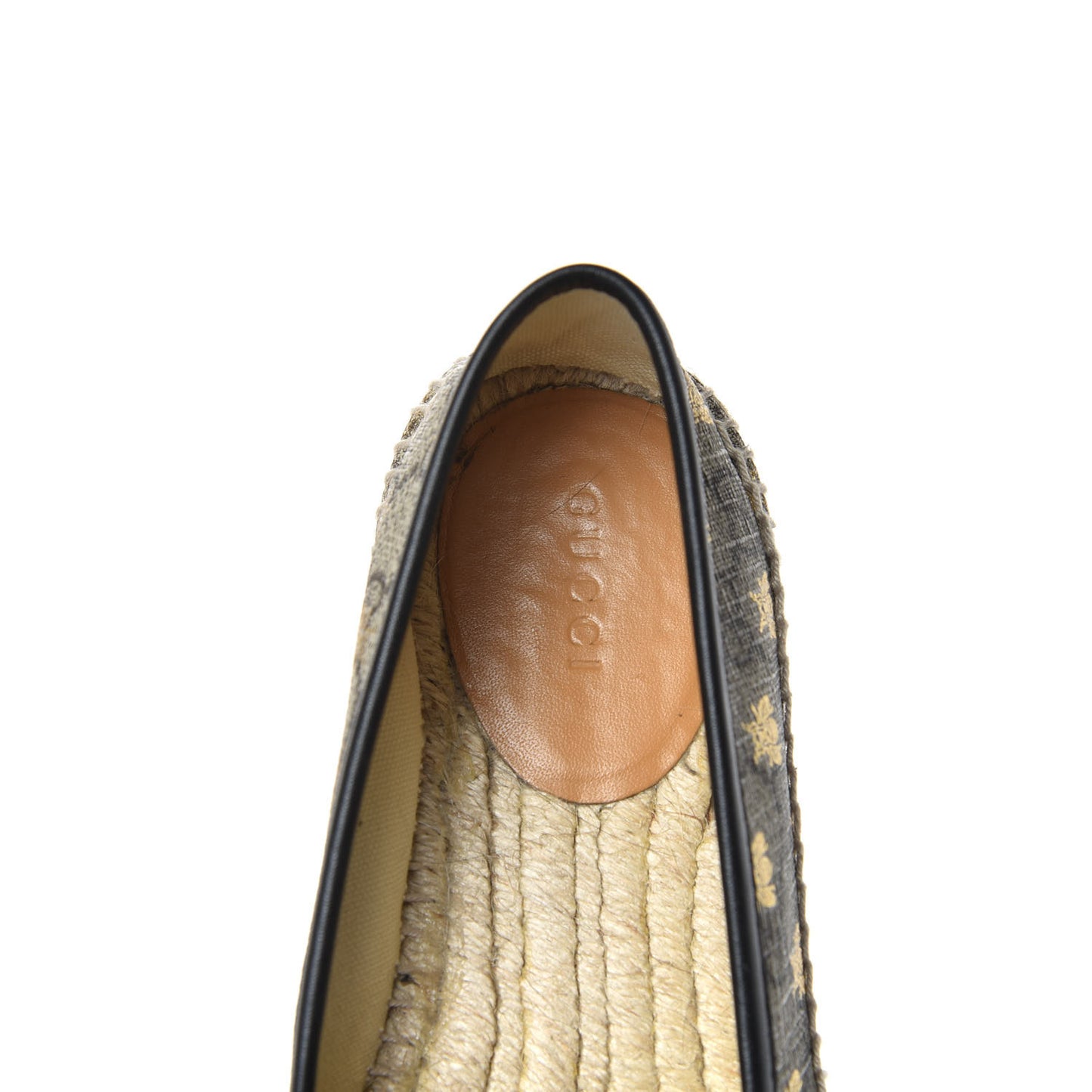 GG Supreme Monogram Bees Espadrille Flats 35.5 Beige Ebony Oro Black