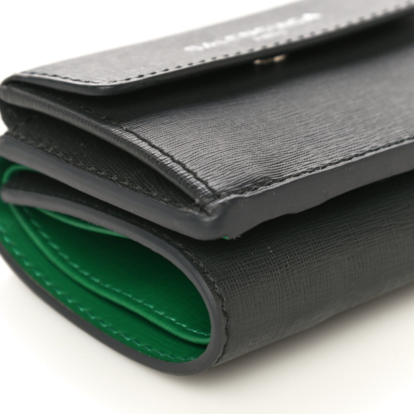 Striped Calfskin Logo Bi-Color Mini Wallet Grey Green