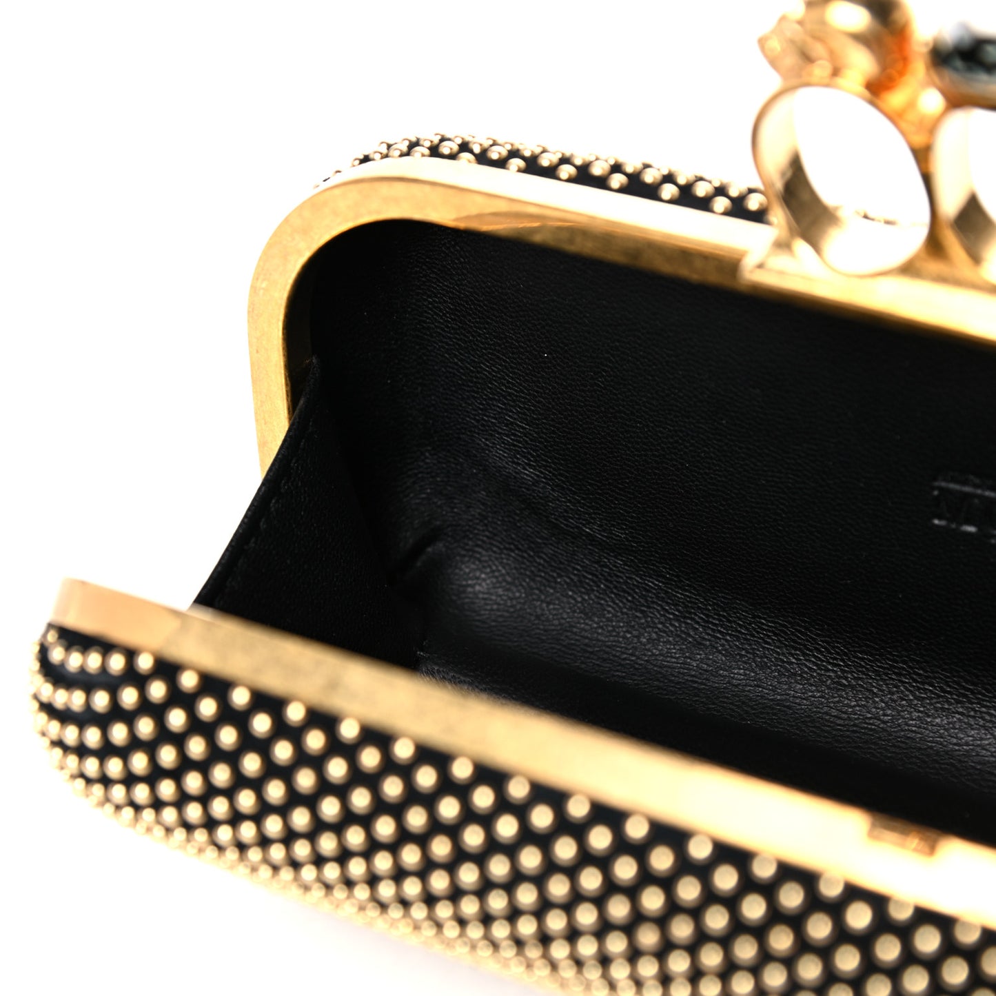 Suede Studded Skull Knuckle Box Clutch Black