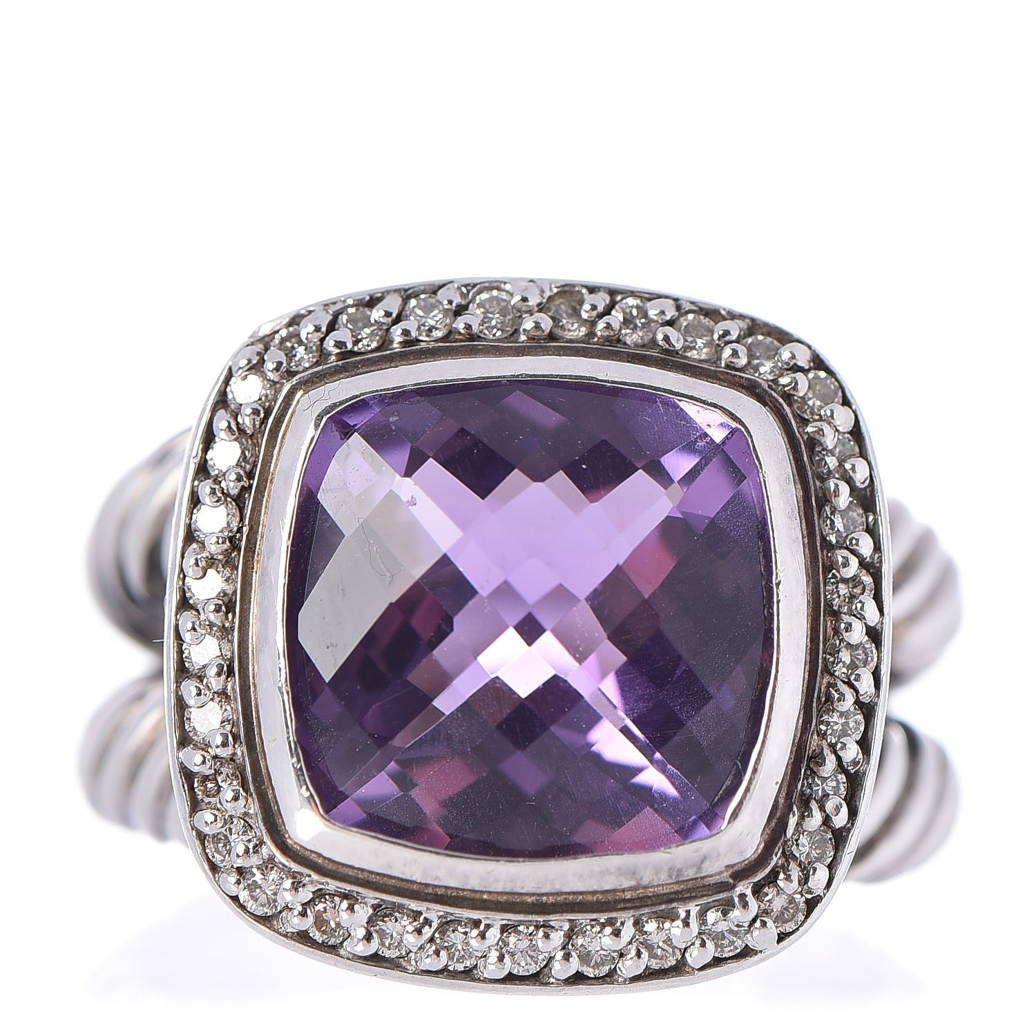 David Yurman Sterling Silver Diamond Amethyst 11mm Albion Ring 52 6 1 of 6