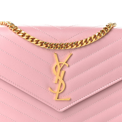 Saint Laurent Grain De Poudre Matelasse Chevron Monogram Chain Wallet Tender Pink 6 of 8