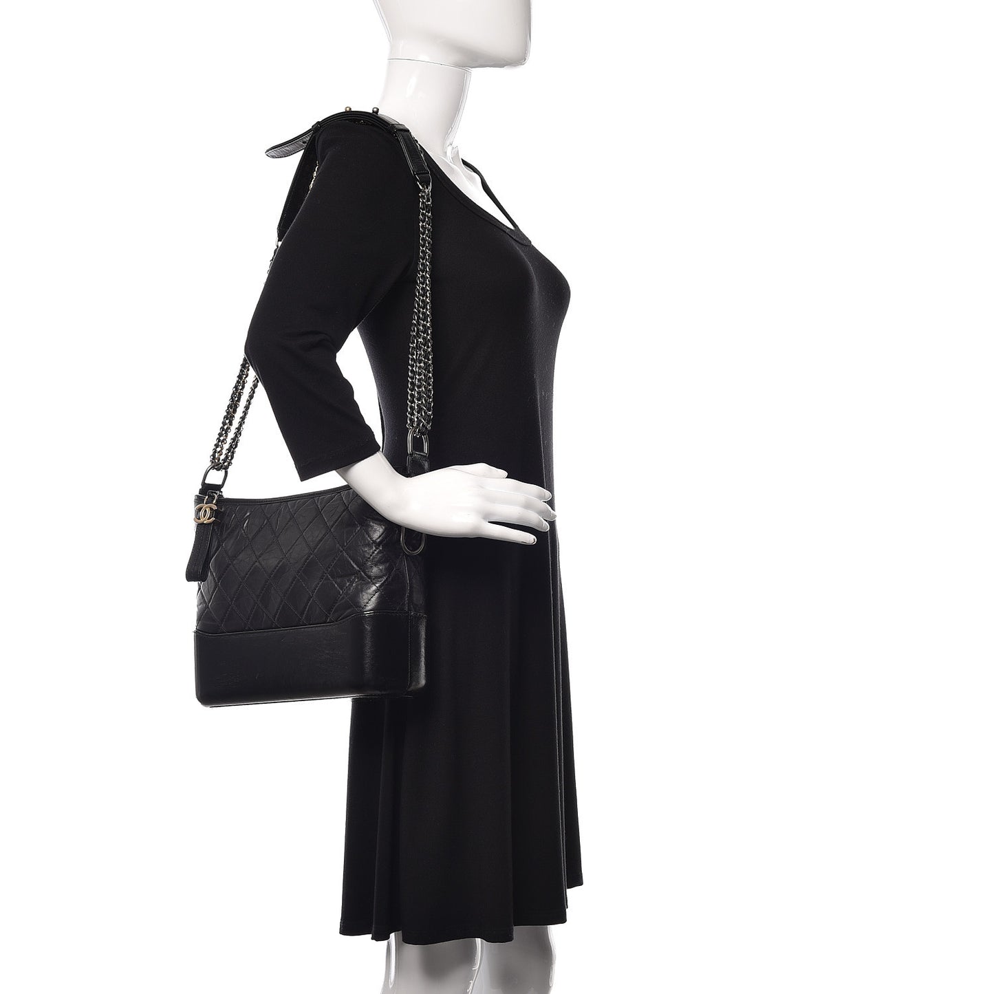 Aged Calfskin Quilted Medium Gabrielle Hobo Black