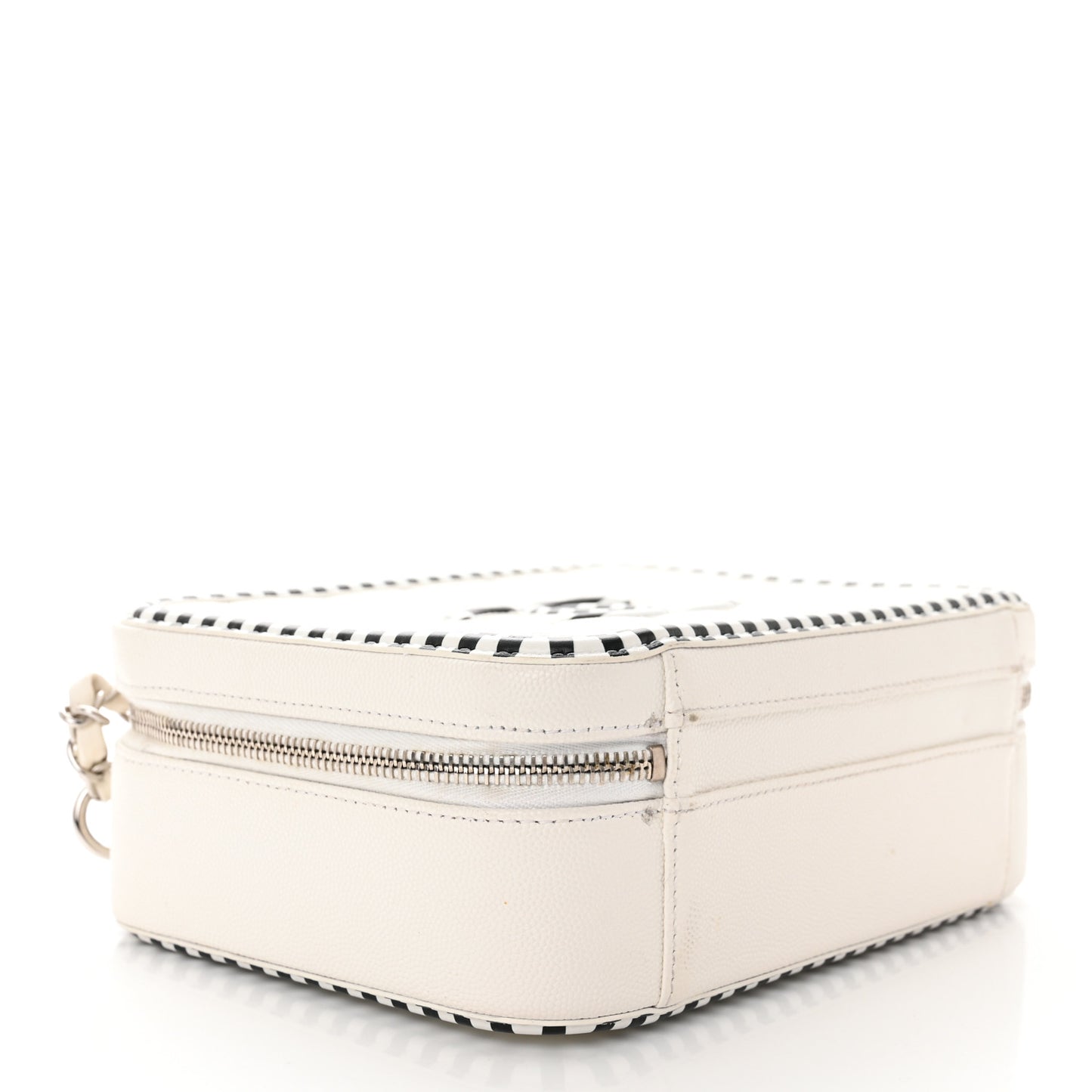 Caviar Quilted Striped Medium CC Filigree Vanity Case White Black