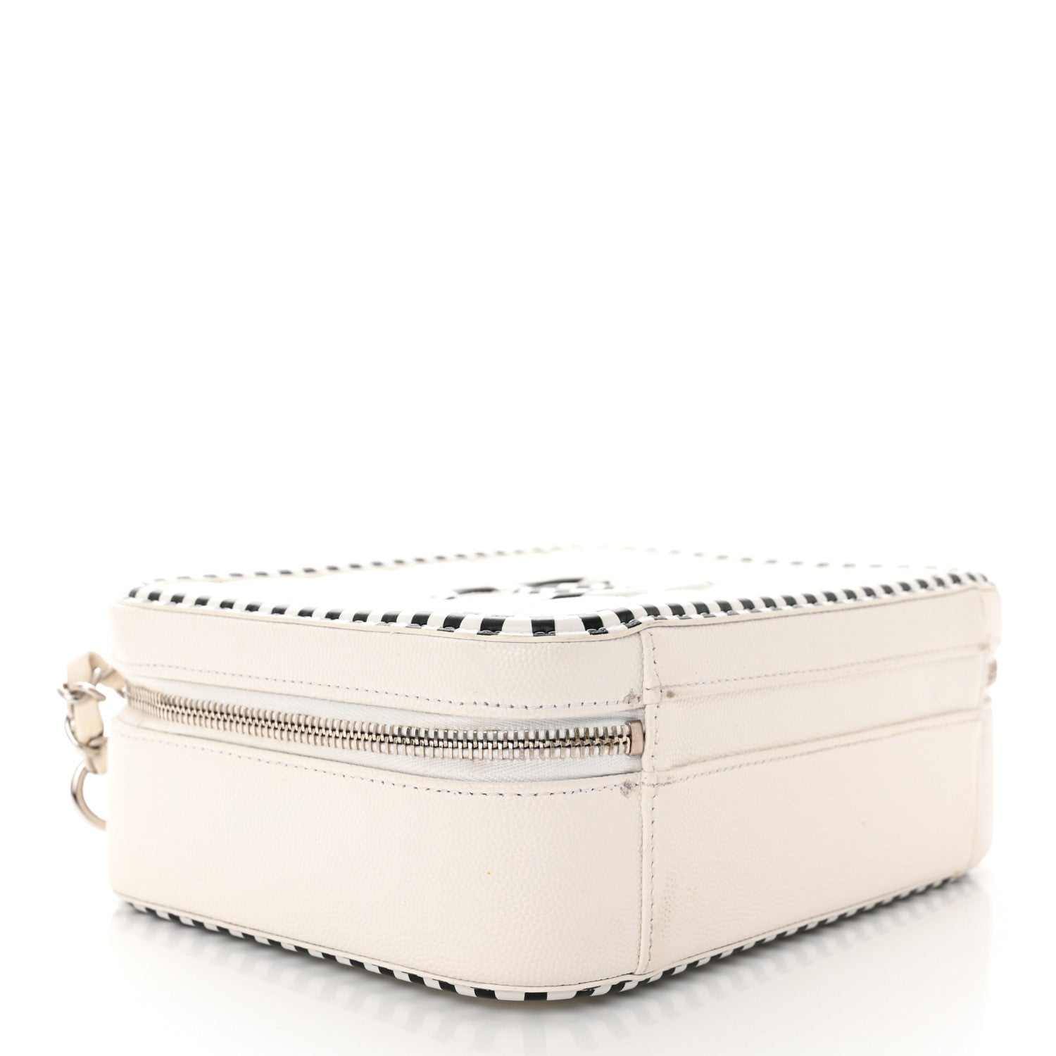 Chanel Caviar Quilted Striped Medium CC Filigree Vanity Case White Black 4 of 15