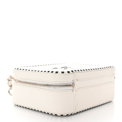 Chanel Caviar Quilted Striped Medium CC Filigree Vanity Case White Black 4 of 15