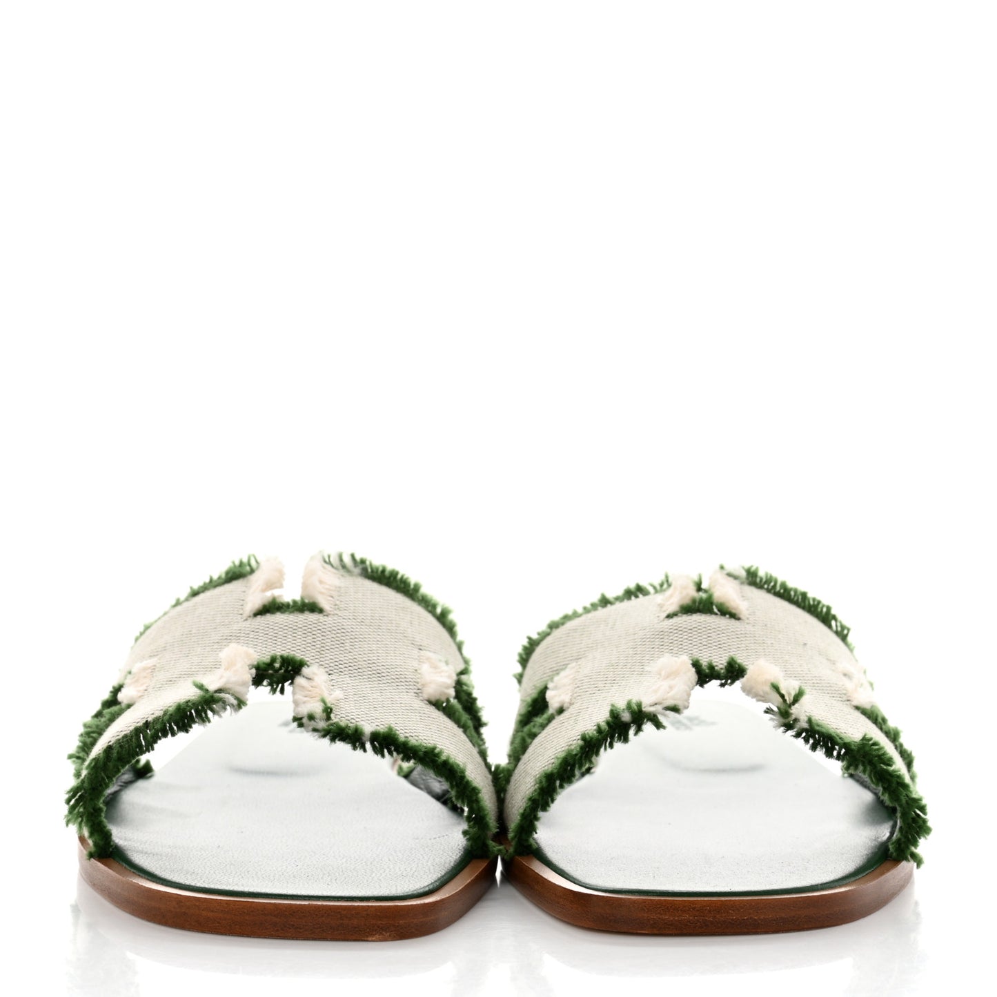 Calfskin Canvas Oran Fringe Sandals 37 Vert