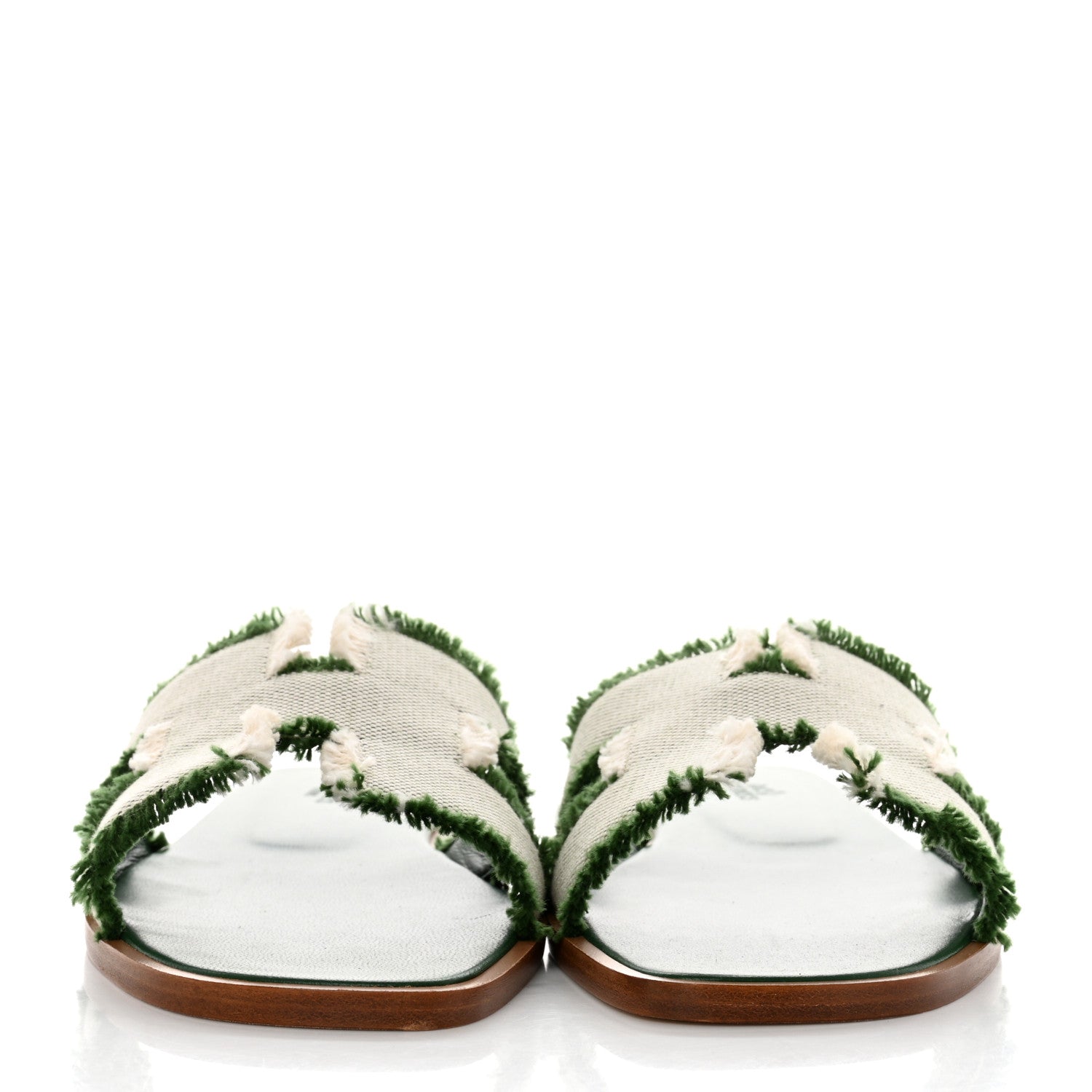 Hermes Calfskin Canvas Oran Fringe Sandals 37 Vert 2 of 9
