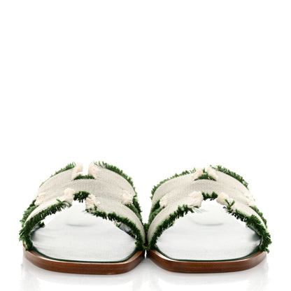 Hermes Calfskin Canvas Oran Fringe Sandals 37 Vert 2 of 9