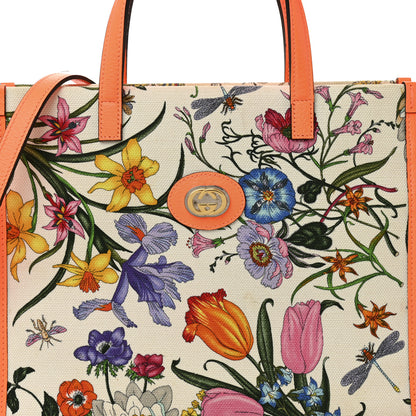 Gucci Canvas Medium Flora Tote White Multicolor Orange Fluo 8 of 11
