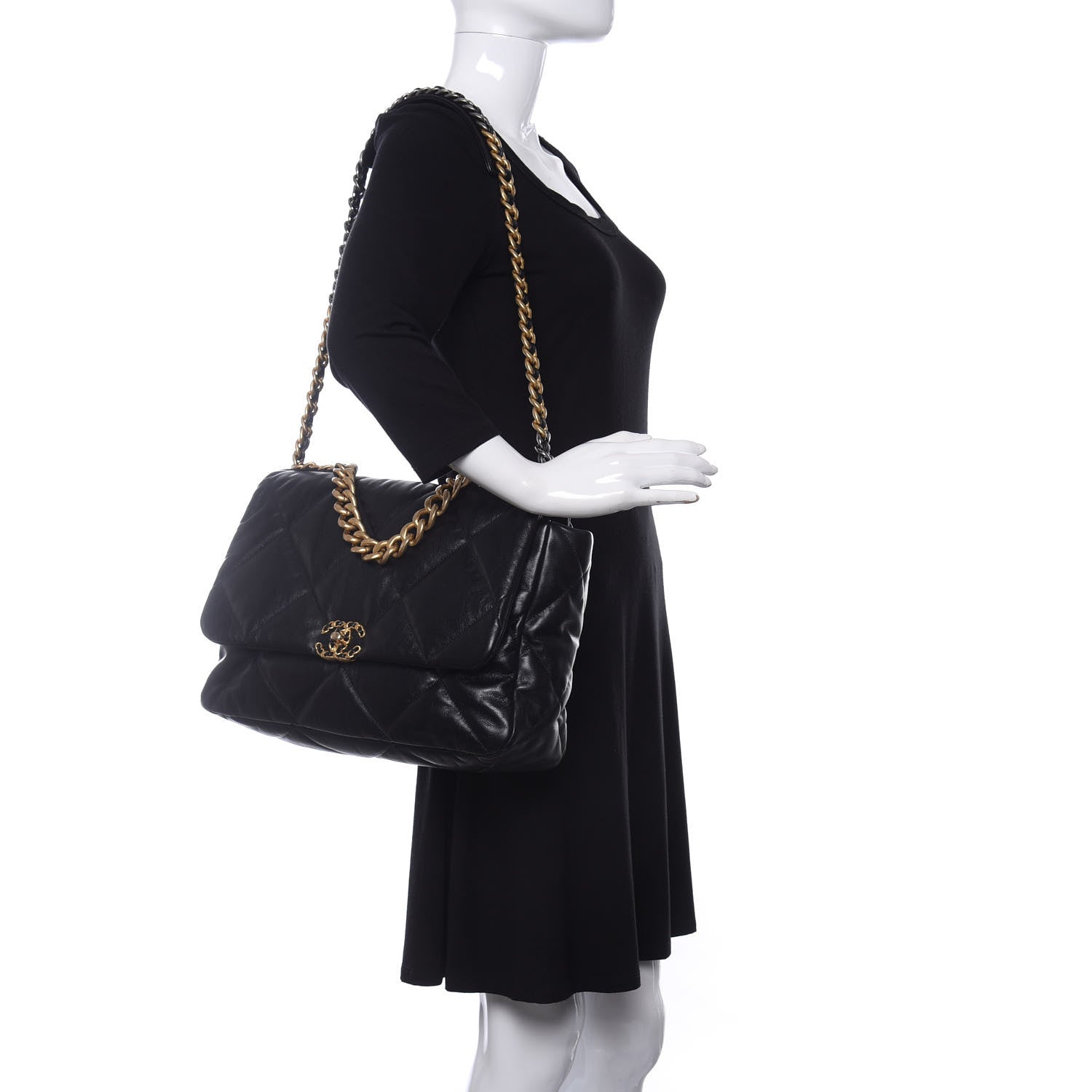 Chanel Goatskin Quilted Maxi Chanel 19 Flap Black 2 of 12