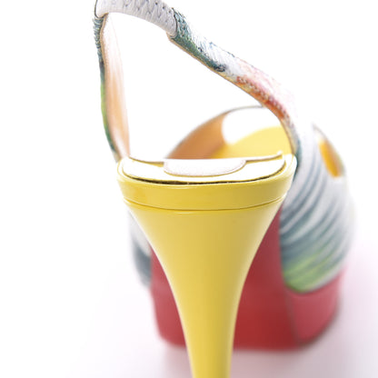 Christian Louboutin Crackled Calfskin Patent Hawaii Print Lady Peep Sling 150 Pumps 36 Version White 8 of 10