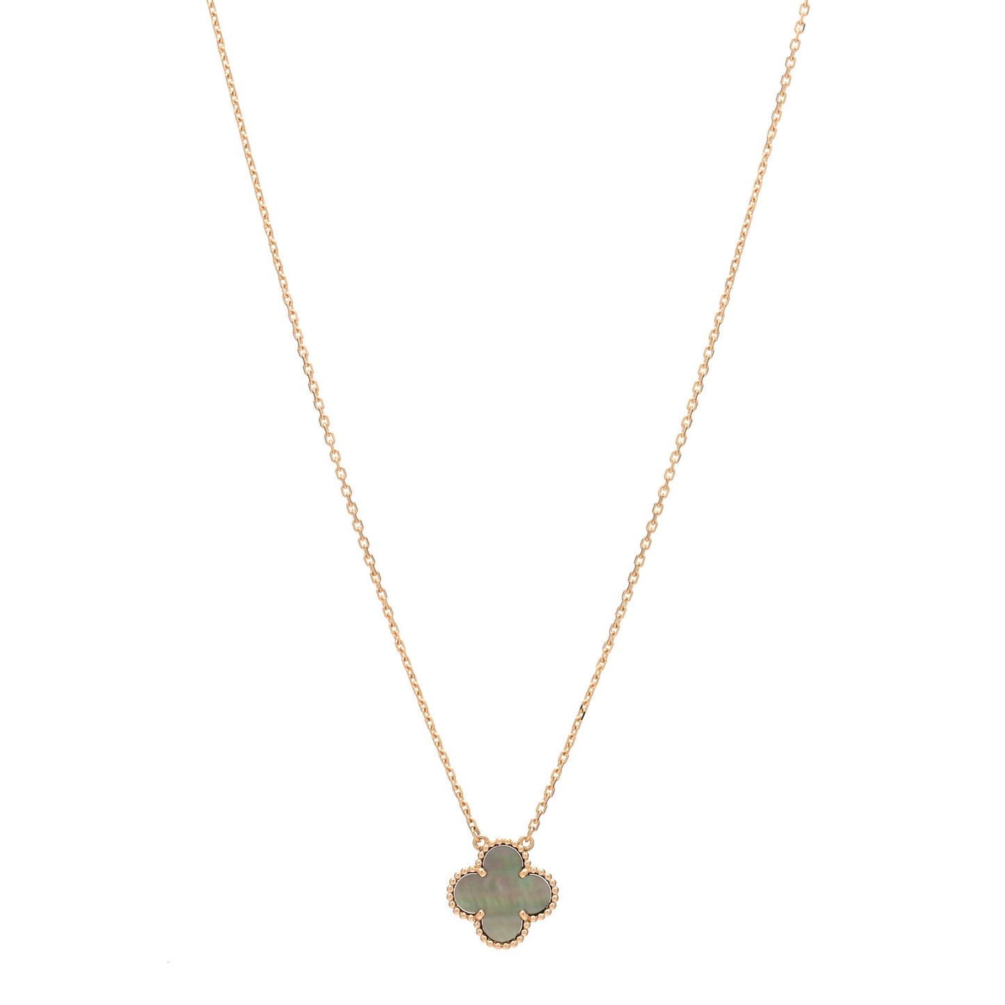 18K Rose Gold Gray Mother of Pearl Vintage Alhambra Pendant Necklace
