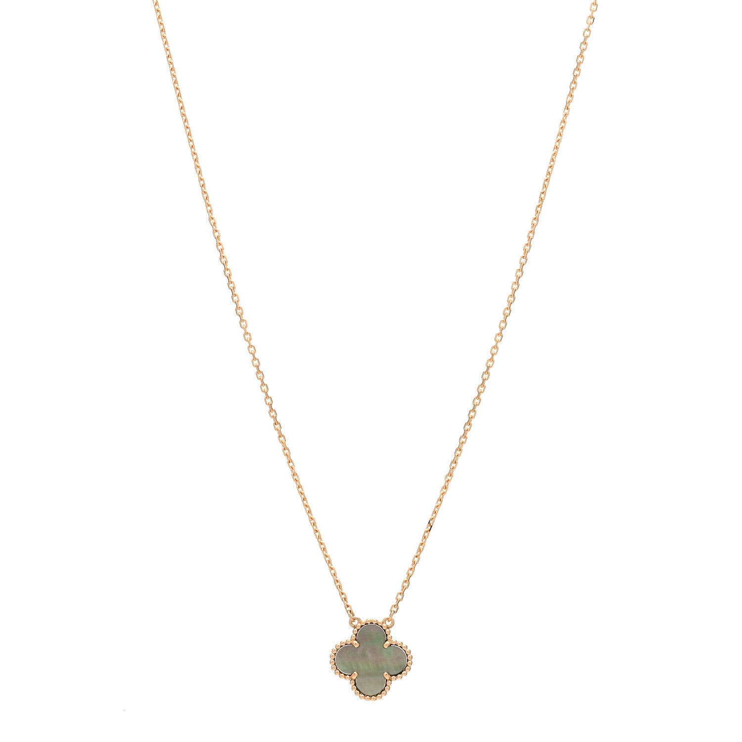 Van Cleef & Arpels 18K Rose Gold Gray Mother of Pearl Vintage Alhambra Pendant Necklace 1 of 6