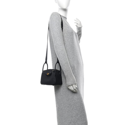 Hermes Taurillon Clemence Mini Lindy 20 Bleu Nuit 2 of 10