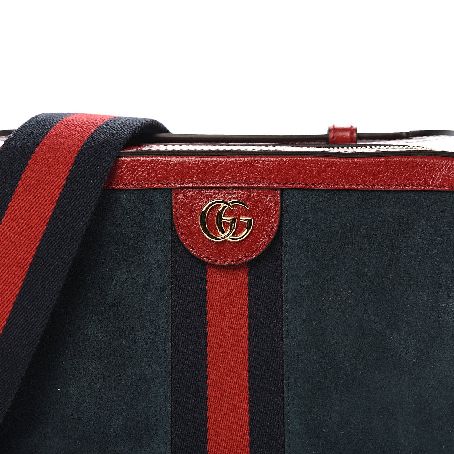 Gucci Suede Calfskin Web Small Ophidia Top Handle Shoulder Bag New Blue Romantic Cherry 9 of 9