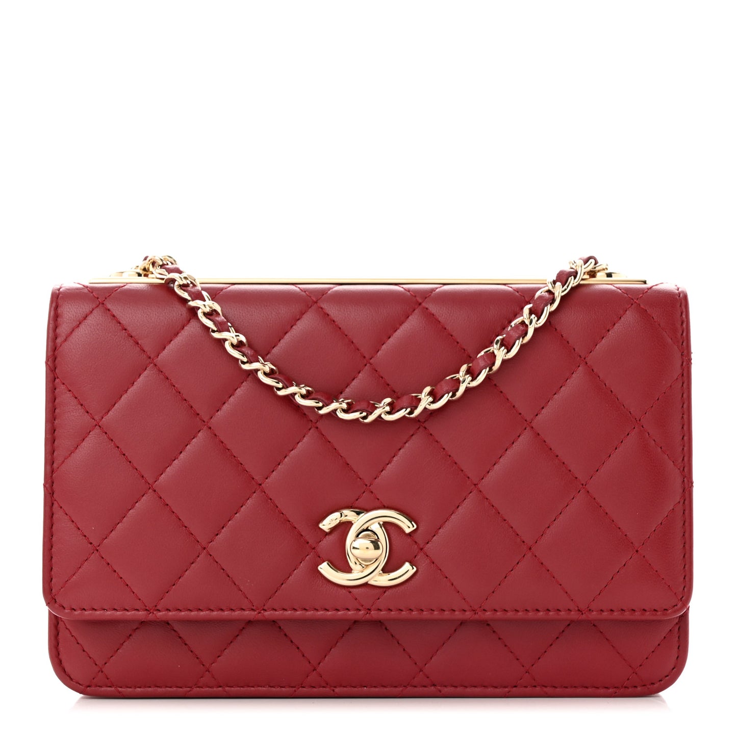 Lambskin Quilted Trendy CC Wallet On Chain WOC Red