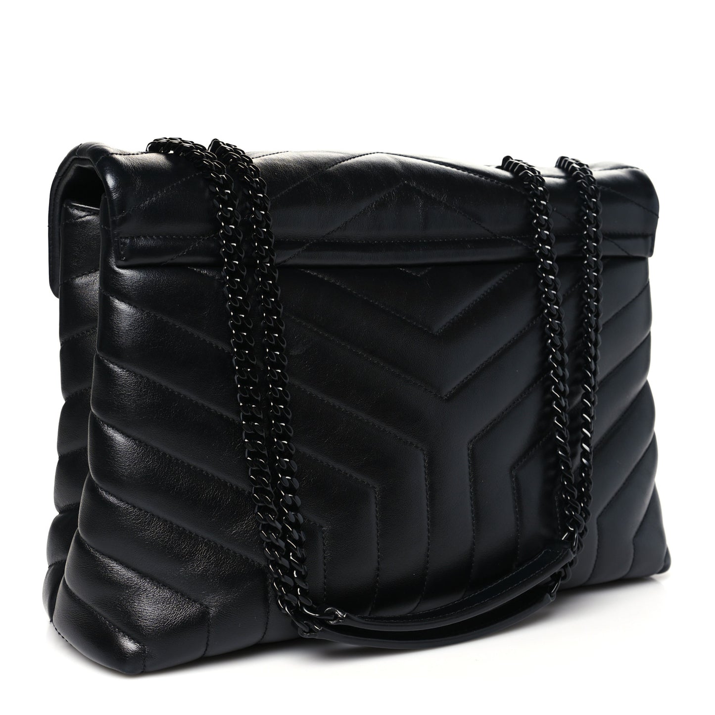 Calfskin Y Quilted Monogram Monochrome Medium Loulou Chain Satchel Black