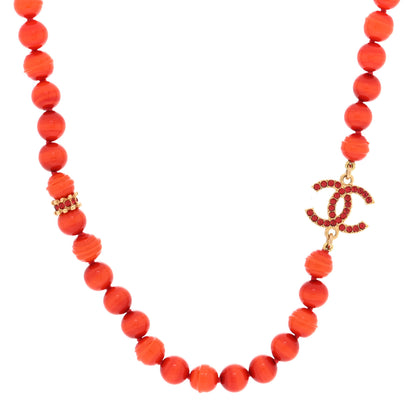Chanel Pearl Glass Bead CC Necklace Orange 1 of 4