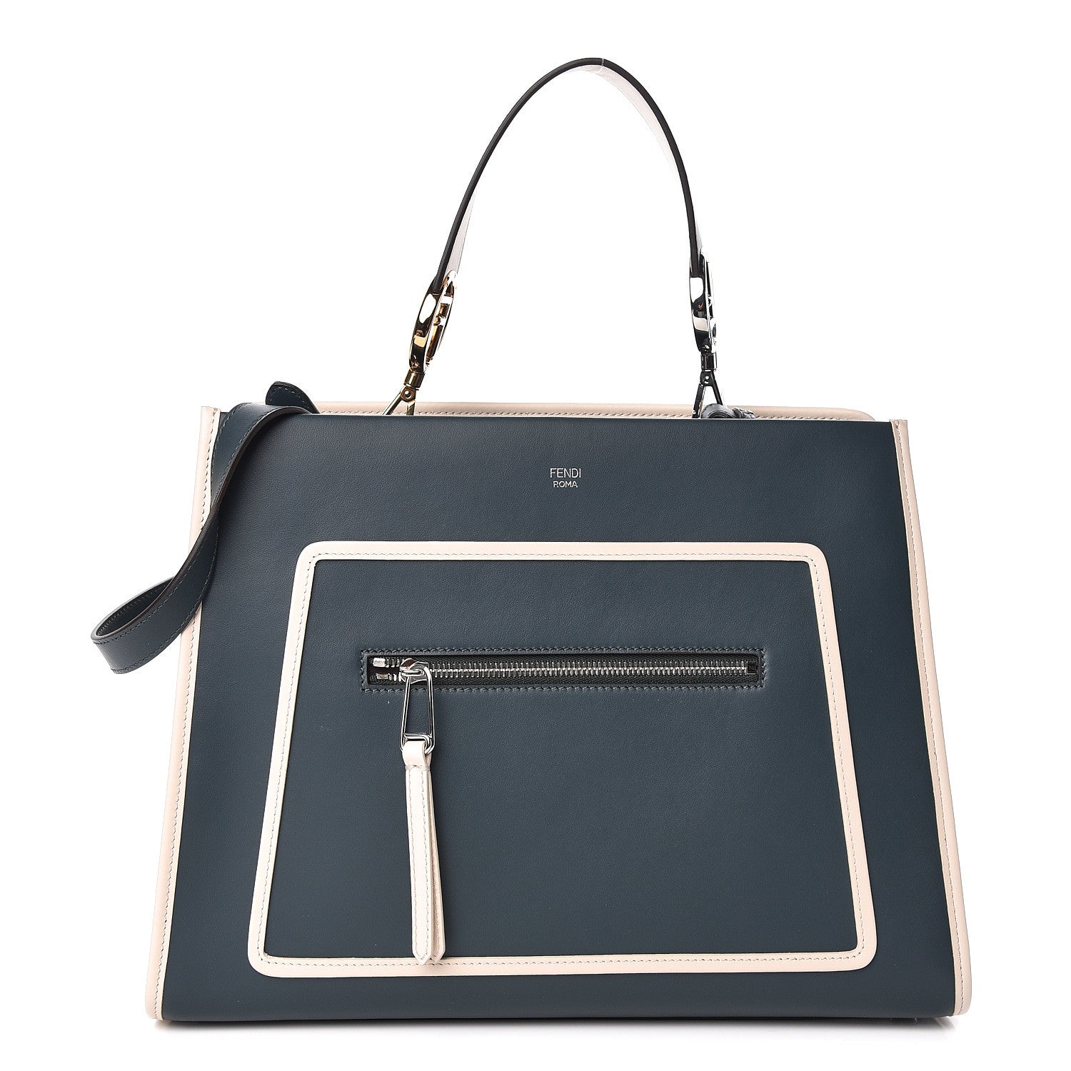 Fendi Vitello Century Opaco F is Fendi Bi-Color Regular Runaway Satchel Amazzonia Camelia 1 of 11
