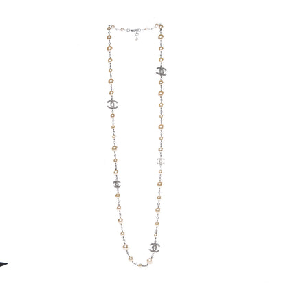 Chanel Crystal Pearl CC Long Necklace Silver 3 of 7